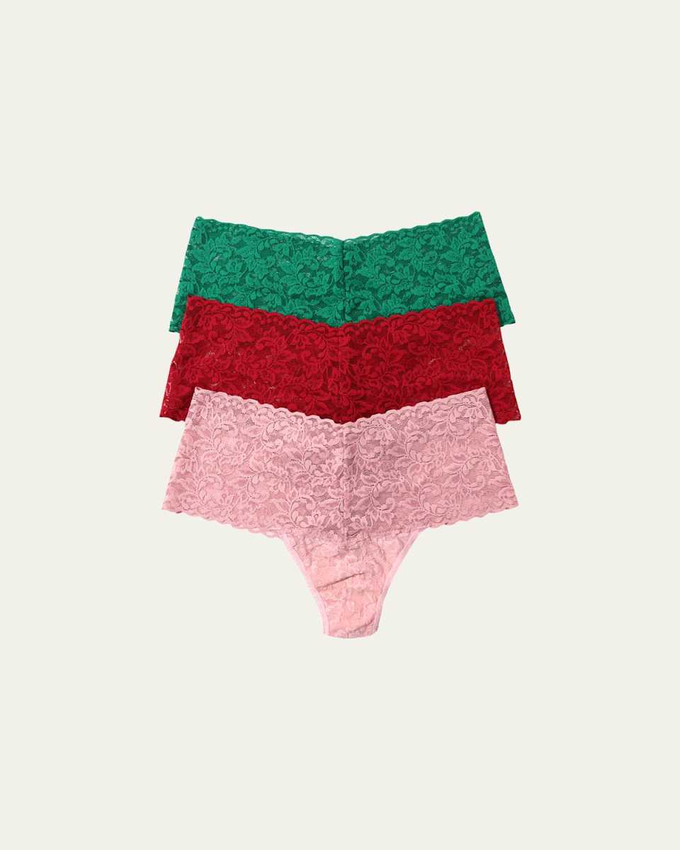 3-Pack Holiday Retro Lace Thongs